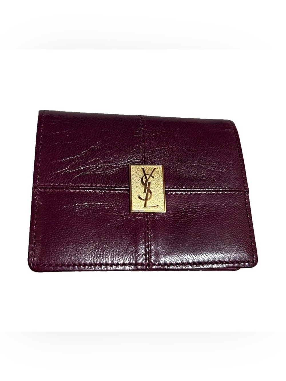 Saint Laurent Deep Burgundy Leather Coin Purse with Gold YSL Plaque